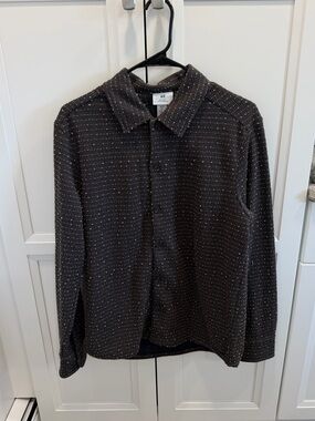 H&M Charcoal Button Up Shirt Jacket with dot texture